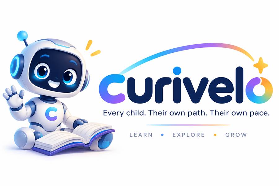 Curivelo learning companion robot and brand logo
